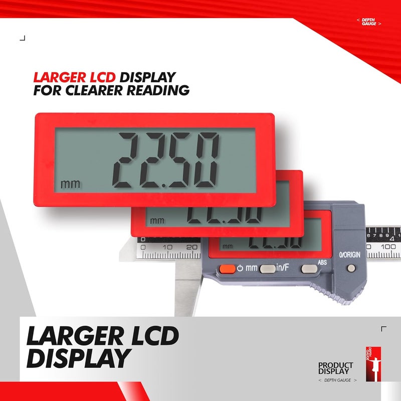 UNIPEC Absolute Digital Depth Caliper 0-150mm / 0-6", ±0.02mm Accuracy, 0.01mm/0.0005" Resolution, Electronic Depth Gauge with Locking Dial, Precision Measuring Tool for Machining & Inspection - Image 4